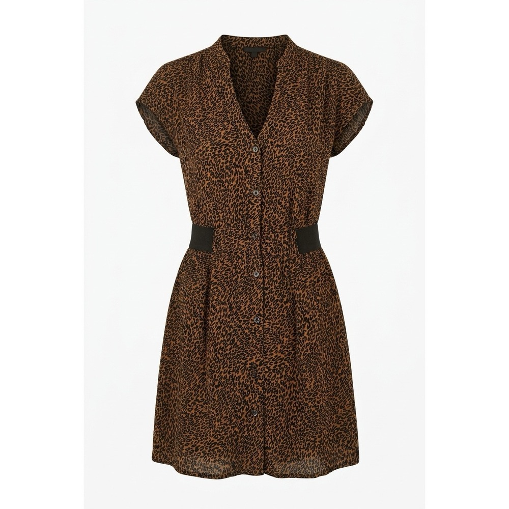 Guess Los Angeles Womens Leopard Print Button Mini Dress Brown Black Size M